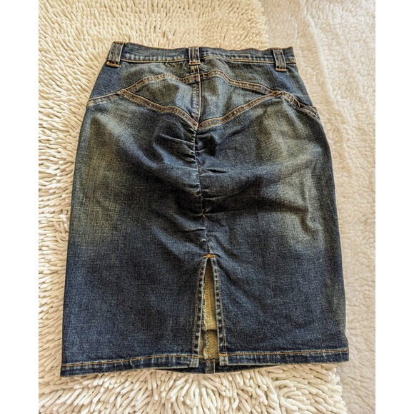 Vintage Cache Ruched Knee Length Denim Jean Skirt Sz 0 - Picture 13 of 13
